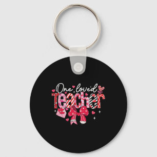 One Loved Teacher Valentine Coquette Bow  Key Ring
