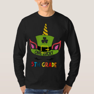 One Lucky 5th Grade Teacher Unicorn Face St Patric T-Shirt