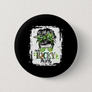 One Lucky Aunt Messy Bun Happy St. Patricks Day Wo 6 Cm Round Badge