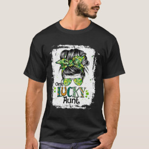One Lucky Aunt Messy Bun Happy St. Patricks Day Wo T-Shirt