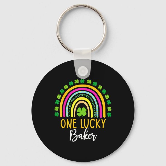 One Lucky Baker St Patrick Day Shamrocks  Key Ring (Front)