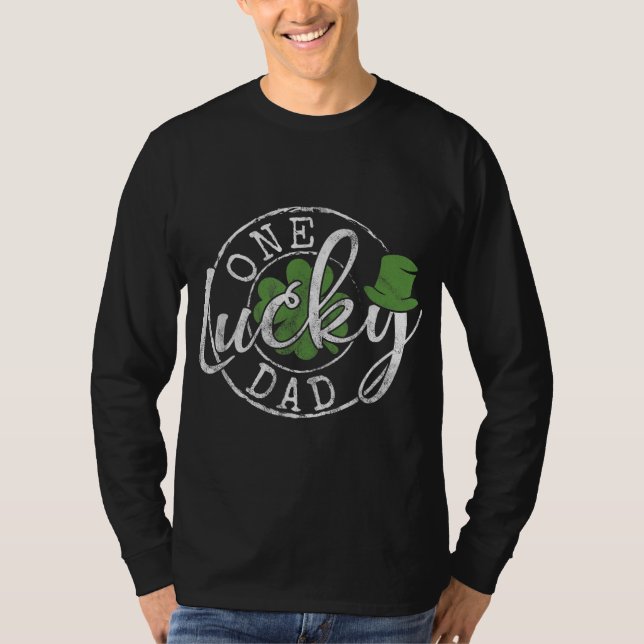 One Lucky Dad Funny Father Irish Clovers St Patric T-Shirt (Front)