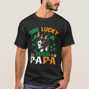 One Lucky Dog Papa Tricolor Corgi Dad St Patricks T-Shirt