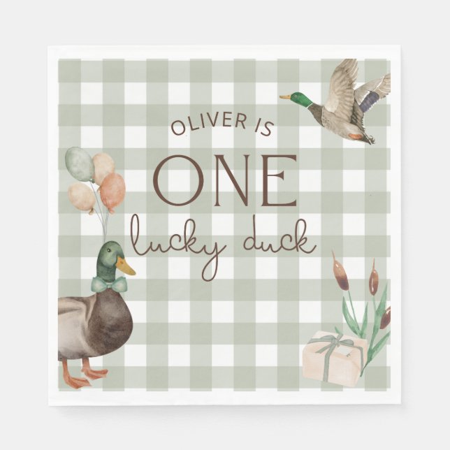 One Lucky Duck 1st Birthday Napkin (Front)