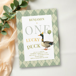 One Lucky Duck Argyle Preppy Boy 1st Birthday Invitation