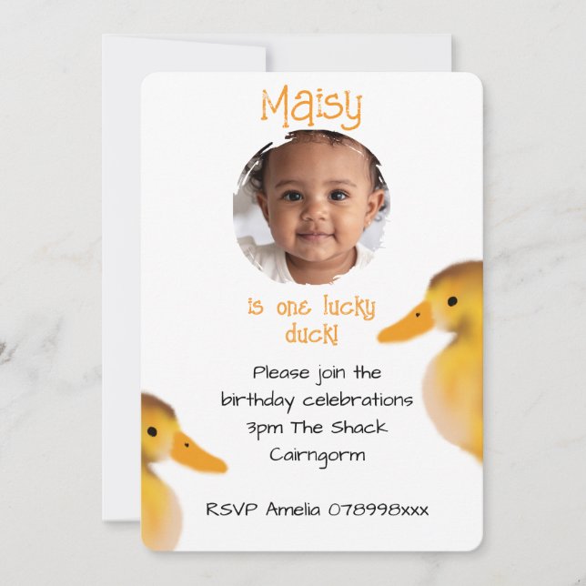 One Lucky Duck Birthday Invitation (Front)