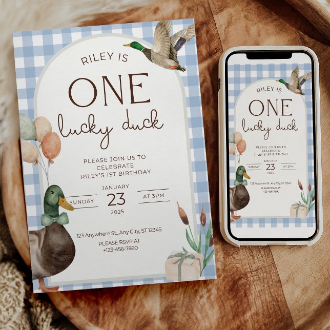 One Lucky Duck Birthday Invitation Boys First (Creator Uploaded)