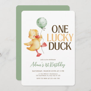 One Lucky Duck Birthday Invitation, Kids Birthday  Invitation