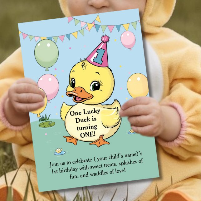 One Lucky Duck Birthday Kids 1st Invitation (Creator Uploaded)