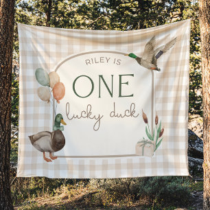 One Lucky Duck Birthday Personalized Banner  Tapestry