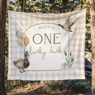 One Lucky Duck Birthday Personalized Banner Tapestry