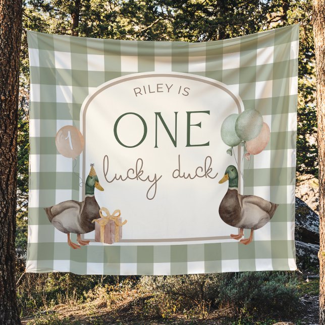 One Lucky Duck Birthday Personalized Banner  Tapestry (Creator Uploaded)