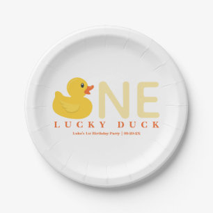One Lucky Duck Birthday Plates   Yellow Rubber Duc