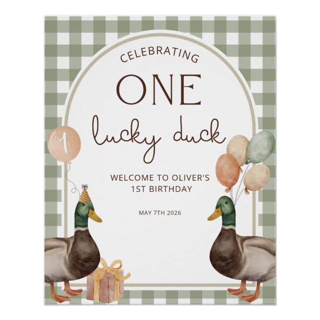 One Lucky Duck Birthday Welcome Sign (Front)