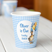 One lucky duck blue gingham birthday printed