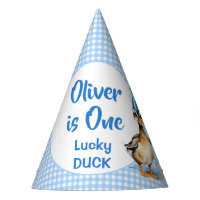 One lucky duck blue gingham birthday printed