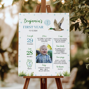 One Lucky Duck Boy 1st Birthday Milestone Photo Poster