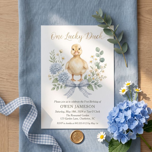 One Lucky Duck Boy Botanical First Birthday Invitation (Creator Uploaded)