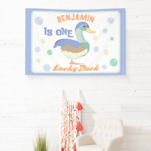 One Lucky Duck & Bubbles First Birthday Pastel Banner