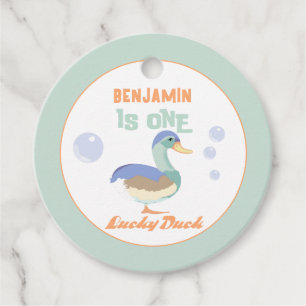 One Lucky Duck & Bubbles First Birthday Pastel Favour Tags
