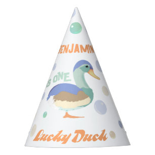 One Lucky Duck &  Bubbles First Birthday Pastel  Party Hat