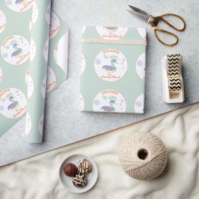 One Lucky Duck &  Bubbles First Birthday Pastel  Wrapping Paper (Crafts)