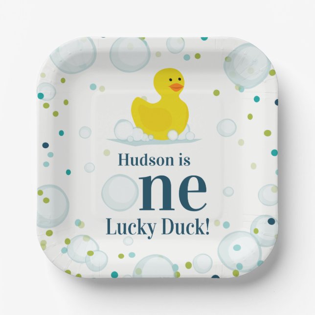 One Lucky Duck First Birthday Party Paper Plate (Front)