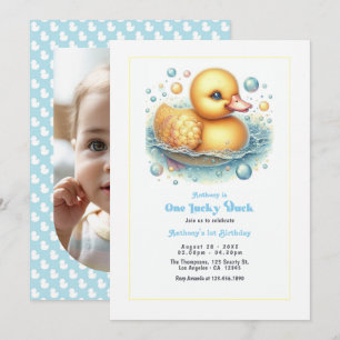 One Lucky Duck First Birthday Party Photo Invitation