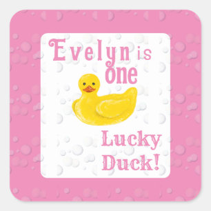 One Lucky Duck First Birthday Square Sticker
