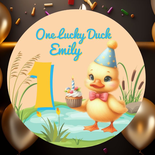 One Lucky Duck Girl 1st Birthday Party  Classic Round Sticker (Creator Uploaded)