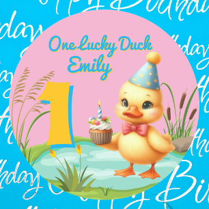 One Lucky Duck Girl 1st Birthday Party  Classic Round Sticker