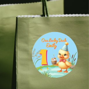 One Lucky Duck Girl 1st Birthday Party  Classic Round Sticker