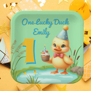 One Lucky Duck Girl 1st Birthday Party Paper Plate