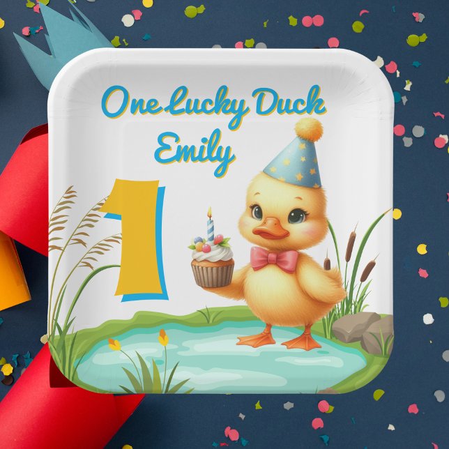 One Lucky Duck Girl 1st Birthday Party Paper Plate (Creator Uploaded)