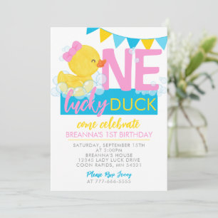 One Lucky Duck Girl Rubber Duck 1st Birthday Invitation