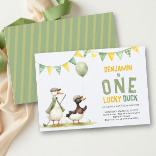 One Lucky Duck Golf Par Tee Boy 1st Birthday Invitation