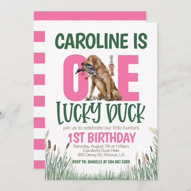 ONE Lucky Duck Hunting First Birthday Invitation (Front/Back)