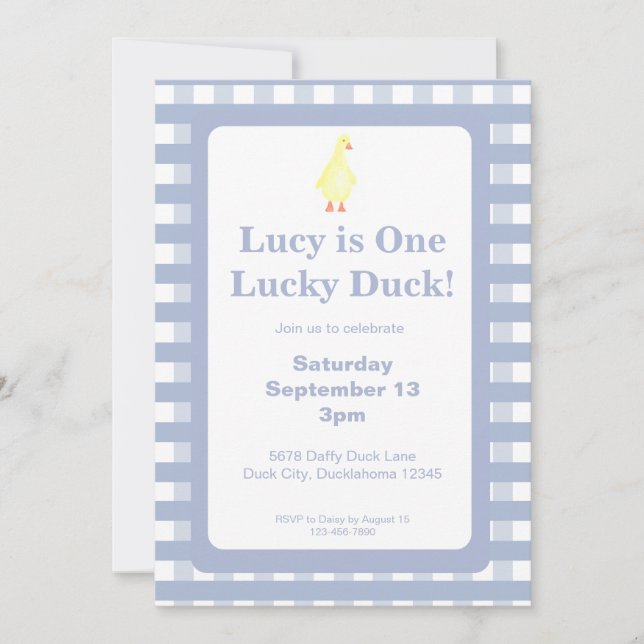 One Lucky Duck Invitation Template (Dusty Blue) (Front)