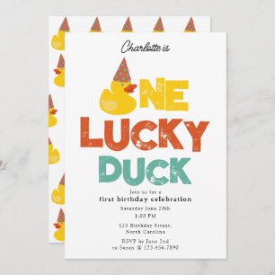 One Lucky Duck Invite 1st First Birthday Cute