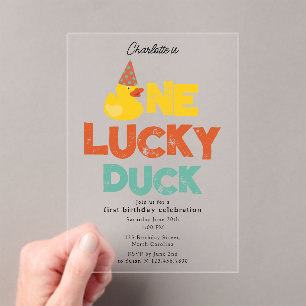 One Lucky Duck Invite 1st  First Birthday Cute Acrylic Invitations