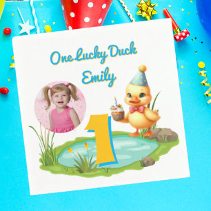 One Lucky Duck Kids 1st Birthday Photo Napkin