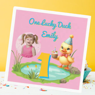 One Lucky Duck Kids 1st Birthday Photo Napkin