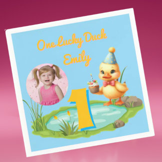 One Lucky Duck Kids 1st Birthday Photo Napkin