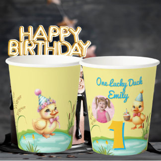One Lucky Duck Kids Birthday Photo Paper Cups