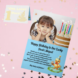 One Lucky Duck Photo Girly 1st Birthday Foil Greeting Card