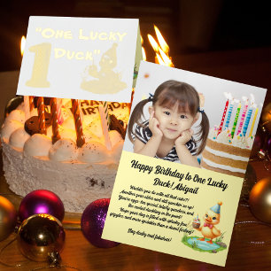 One Lucky Duck Photo Girly 1st Birthday Foil Greeting Card