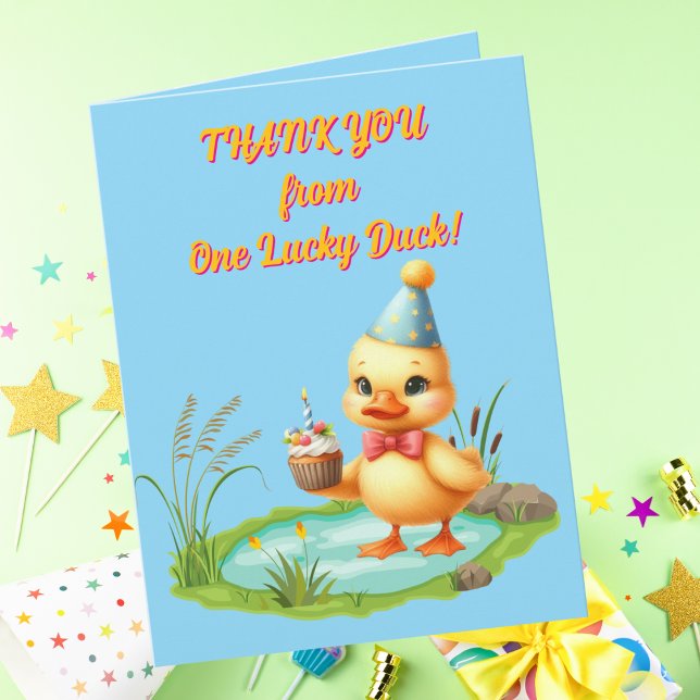 One Lucky Duck Photo Girly Kids Birthday Thank You Card (Creator Uploaded)