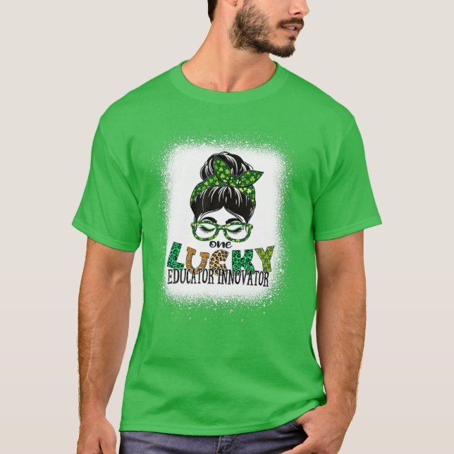 One Lucky Educator Innovator Bleached St Patricks T-Shirt (Front)