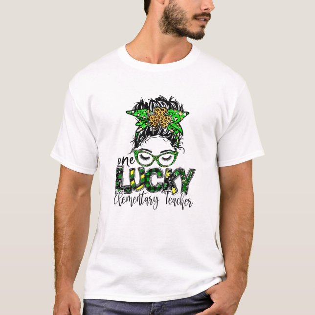 One Lucky Elementary Teacher St Patrick Day Teache T-Shirt (Front)