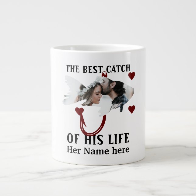 One lucky fisherman matching couple fish photo large coffee mug (Front)